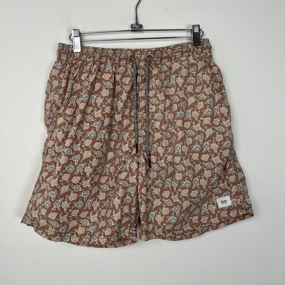Katin Size‎ M Floral Volley Swim Trunks Tan Drawstring Shorts Lined Beach Surf - Picture 2 of 10